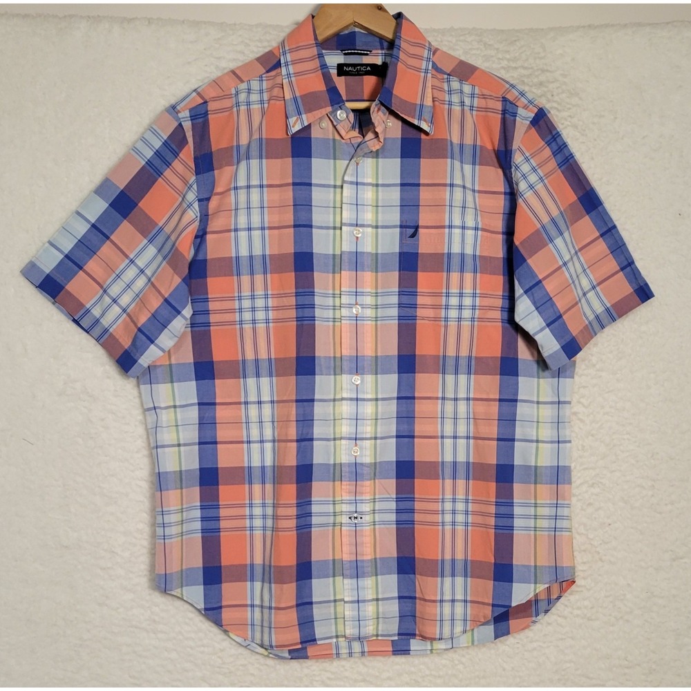 Nautica Mens Shirt Size L Plaid Short Sleeve Button Multicolor 1436